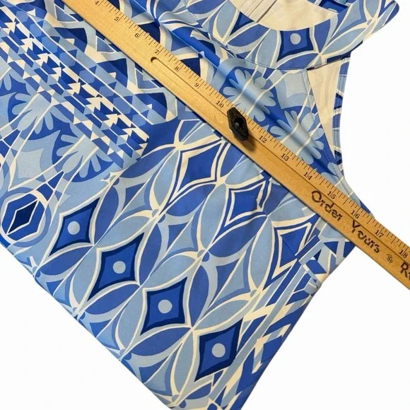 J. McLaughlin Edie Catalina Cloth Blue Biscayne Dress XS Halter Geometric Midi - Picture 5 of 7